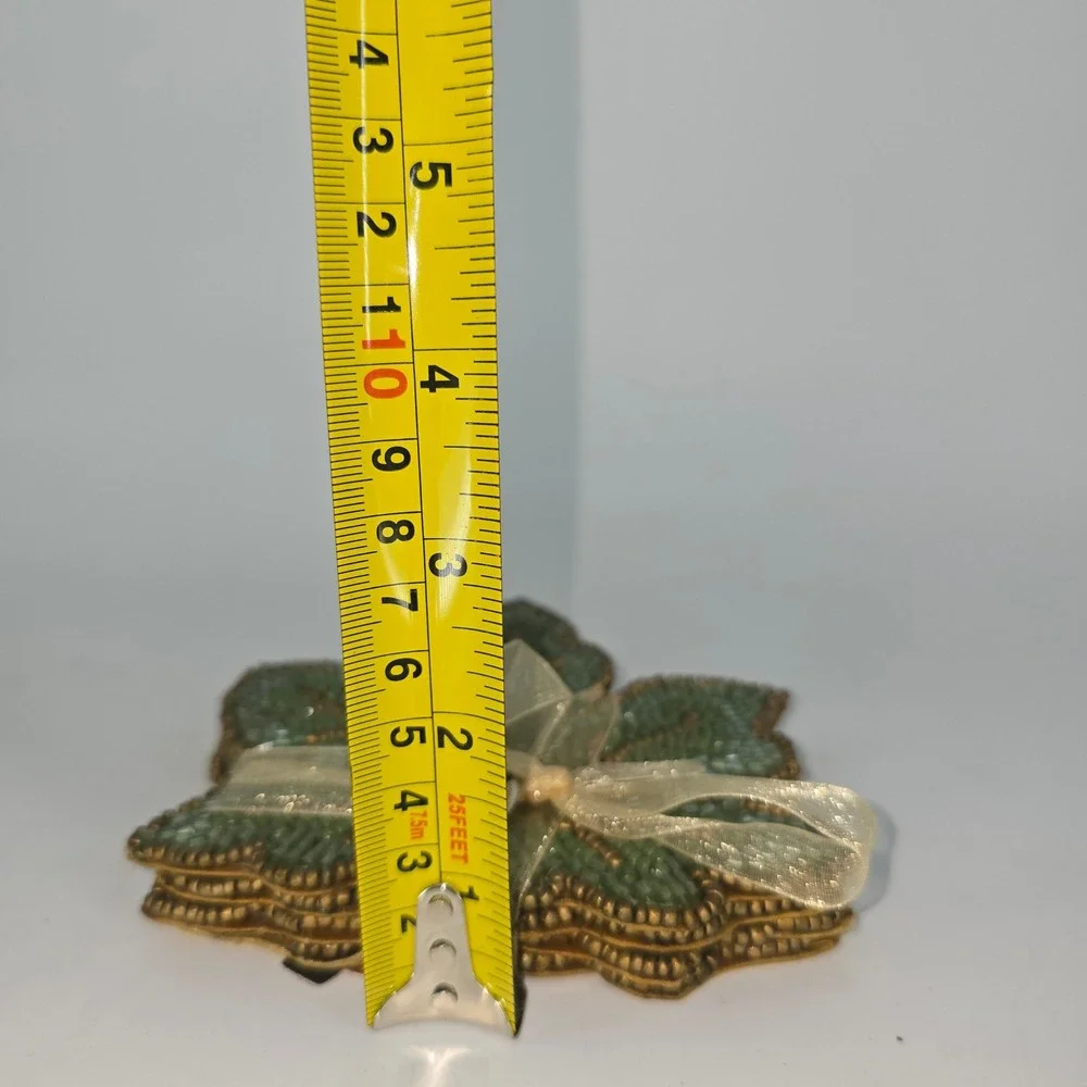 Sage‎ & Oak Beaded Leaf Coasters Set of 4 Green Gold Autumn Fall Harvest Decor